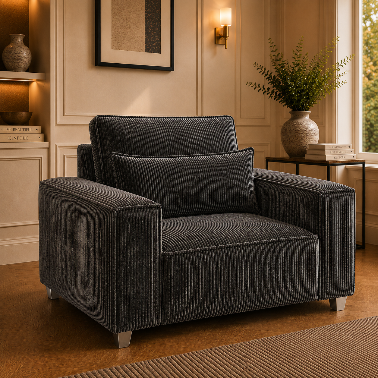 Sloane Sleefy 1 Seater Jumbo Cord Dark Grey Sofa 4