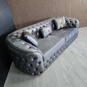 Madrid Chesterfield 3 Seater Plush Velvet Dark Grey Sofa