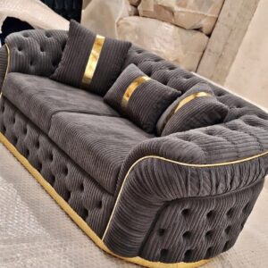 Madrid Chesterfield 3 Seater Jumbo Cord Dark Grey Sofa