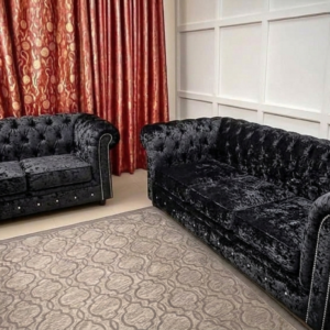 OLYMPIA CHESTERFIELD 3+2 Seater Corner Crushed Velvet Dark Grey Sofa