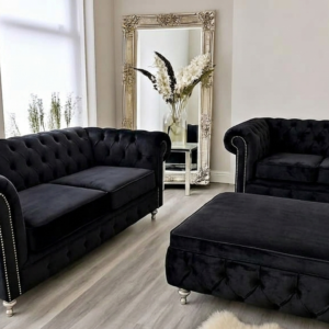 OLYMPIA CHESTERFIELD 3+2 Seater Corner Plush Velvet Dark Grey Sofa