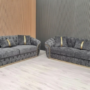 Madrid Chesterfield 3+2 Seater Chenille Dark Grey Sofa Set