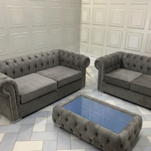 OLYMPIA CHESTERFIELD 3+2 Seater Corner Chenille Dark Grey Sofa