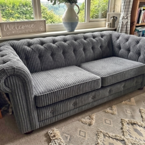 OLYMPIA CHESTERFIELD 3 Seater Jumbo Cord Dark Grey Sofa