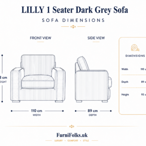 Lilly 1 Seater Jumbo Cord Dark Grey Sofa dimensions