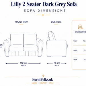 Lilly 2 Seater Jumbo Cord Dark Grey Sofa dimensions