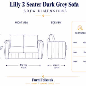 Lilly 2 Seater Plush Velvet Dark Grey Sofa dimensions