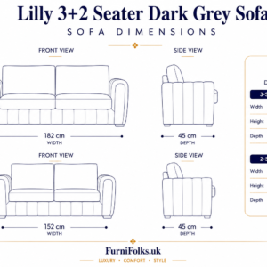 Lilly 3+2 Seater Jumbo Cord Dark Grey Sofa dimensions