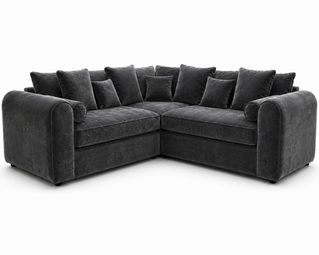 Lilly 5 Seater Corner L-Shaped Plush Velvet Dark Grey Sofa