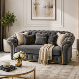 Madrid Chesterfield 2 Seater Chenille Dark Grey Sofa lifestyle image