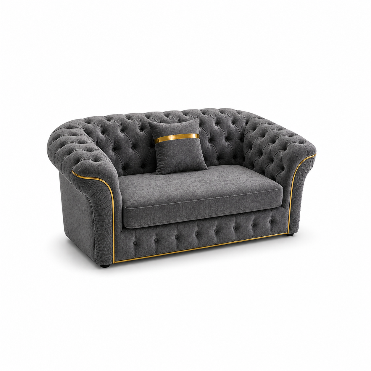 Madrid Chesterfield 2 Seater Chenille Dark Grey Sofa side pose (2) Madrid Chesterfield 2 Seater Chenille Dark Grey Sofa side pose