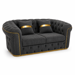 Madrid Chesterfield 2 Seater Jumbo Cord Dark Grey Sofa 1