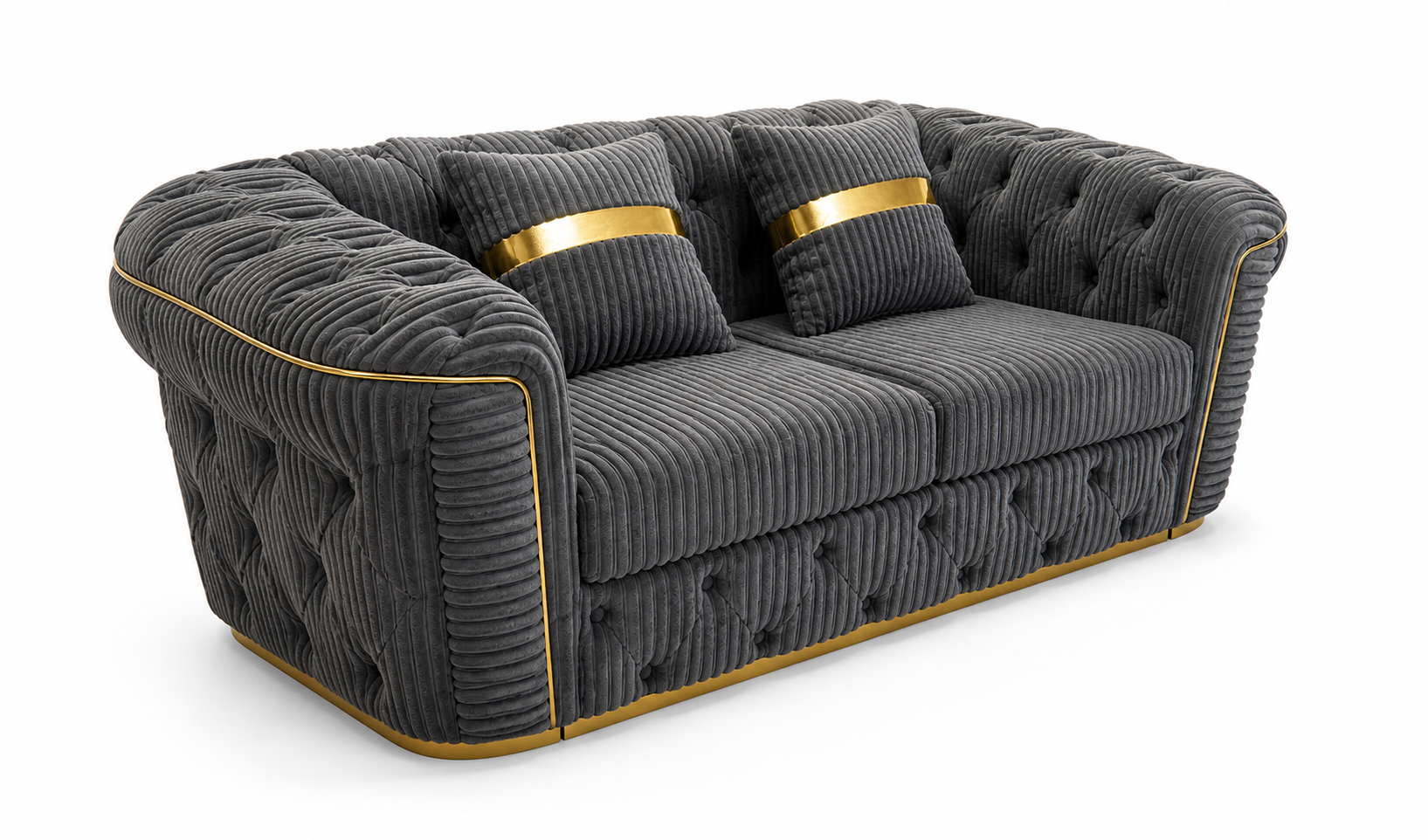 Madrid Chesterfield 2 Seater Jumbo Cord Dark Grey Sofa side pose Madrid Chesterfield 2 Seater Jumbo Cord Dark Grey Sofa