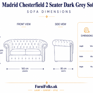 Madrid Chesterfield 2 Seater Naples & Kinsington Dark Grey Sofa dimensions