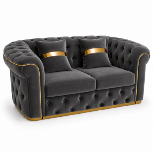 Madrid Chesterfield 2 Seater Plush Velvet Dark Grey Sofa