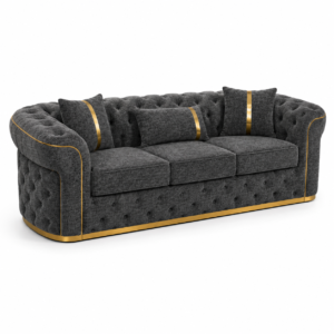 Madrid Chesterfield 3 Seater Chenille Dark Grey Sofa 1