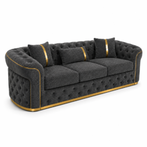Madrid Chesterfield 3 Seater Chenille Dark Grey Sofa 2