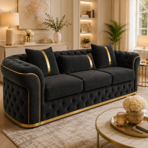 Madrid Chesterfield 3 Seater Chenille Dark Grey Sofa 4