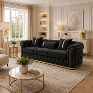 Madrid Chesterfield 3 Seater Chenille Dark Grey Sofa 5