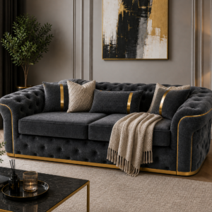 Madrid Chesterfield 3 Seater Chenille Dark Grey Sofa lifestyle image