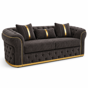 Madrid Chesterfield 3 Seater Jumbo Cord Dark Grey Sofa 1