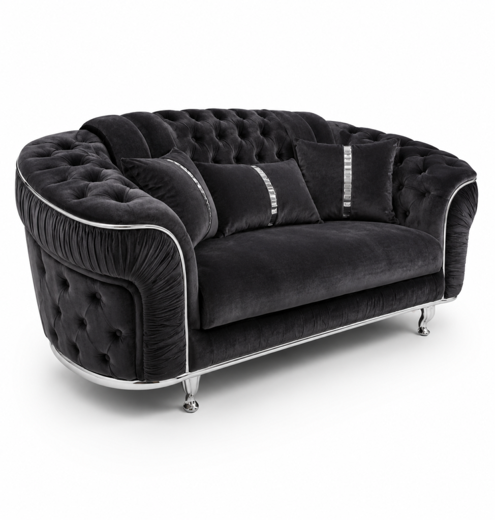 Madrid Chesterfield 3 Seater Plush Velvet Dark Grey Sofa