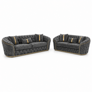 Madrid Chesterfield 3+2 Seater Chenille Dark Grey Sofa Set 1