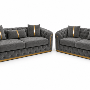 Madrid Chesterfield 3+2 Seater Chenille Dark Grey Sofa Set