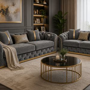 Madrid Chesterfield 3+2 Seater Chenille Dark Grey Sofa Set lifestyle