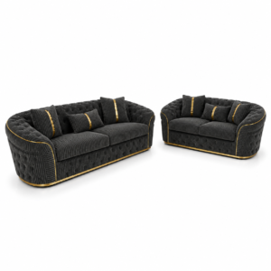 Madrid Chesterfield 3+2 Seater Jumbo Cord Dark Grey Sofa Set 2