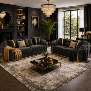 Madrid Chesterfield 3+2 Seater Jumbo Cord Dark Grey Sofa Set 5