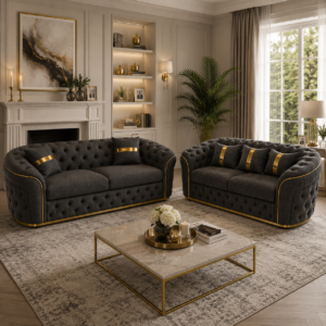 Madrid Chesterfield 3+2 Seater Naples & Kinsington Dark Grey Sofa Set 4