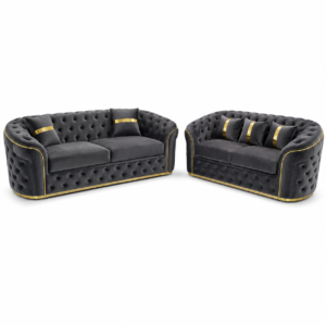 Madrid Chesterfield 3+2 Seater Plush Velvet Dark Grey Sofa Set 1
