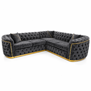 Madrid Chesterfield 5 Seater Corner Chenille Dark Grey Sofa 1