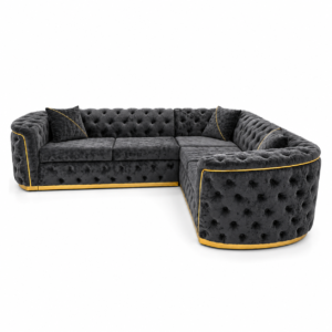 Madrid Chesterfield 5 Seater Corner Chenille Dark Grey Sofa 3