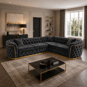 Madrid Chesterfield 5 Seater Corner Chenille Dark Grey Sofa 6
