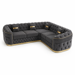 Madrid Chesterfield 5 Seater Corner Jumbo Cord Dark Grey Sofa 1
