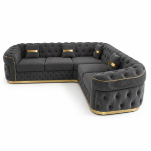 Madrid Chesterfield 5 Seater Corner Jumbo Cord Dark Grey Sofa 2