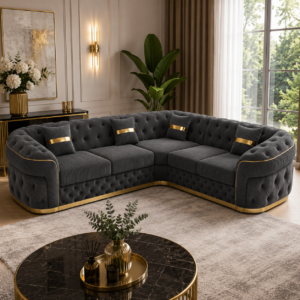 Madrid Chesterfield 5 Seater Corner Jumbo Cord Dark Grey Sofa 4