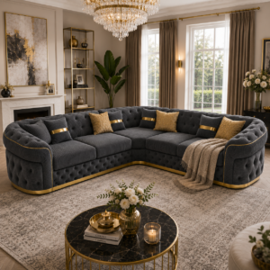 Madrid Chesterfield 5 Seater Corner Jumbo Cord Dark Grey Sofa 5