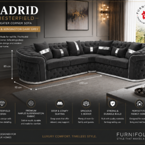 Madrid Chesterfield 5 Seater Corner Naples & Kensington Dark Grey Sofa 2