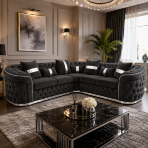 Madrid Chesterfield 5 Seater Corner Naples & Kensington Dark Grey Sofa 5