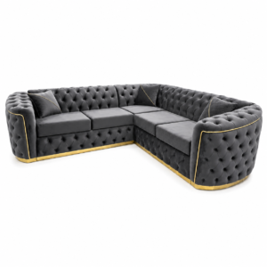 Madrid Chesterfield 5 Seater Corner Plush Velvet Dark Grey Sofa 1