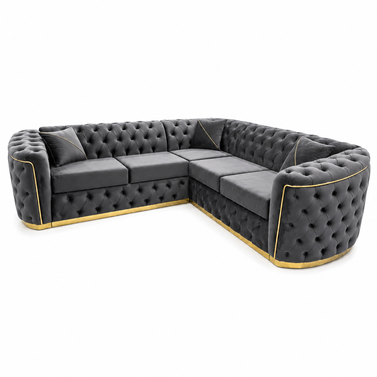Madrid Chesterfield 5 Seater Corner Plush Velvet Dark Grey Sofa 1 Madrid Chesterfield 5 Seater Corner Plush Velvet Dark Grey Sofa 1