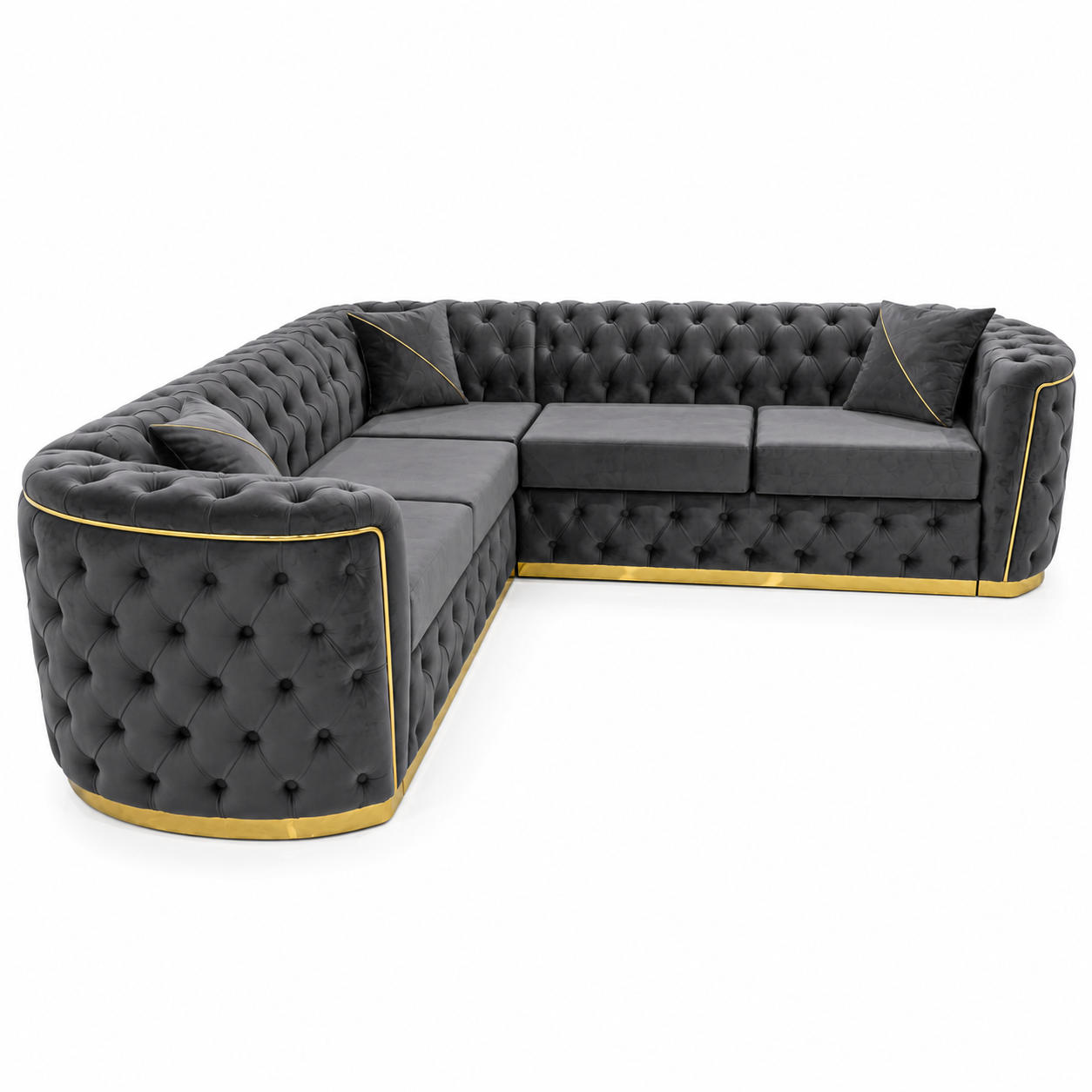 Madrid Chesterfield 5 Seater Corner Plush Velvet Dark Grey Sofa 3