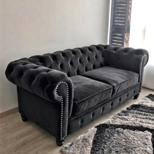 OLYMPIA CHESTERFIELD 3 Seater Chenille Dark Grey Sofa