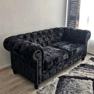 OLYMPIA CHESTERFIELD 3 Seater Crushed Velvet Dark Grey Sofa