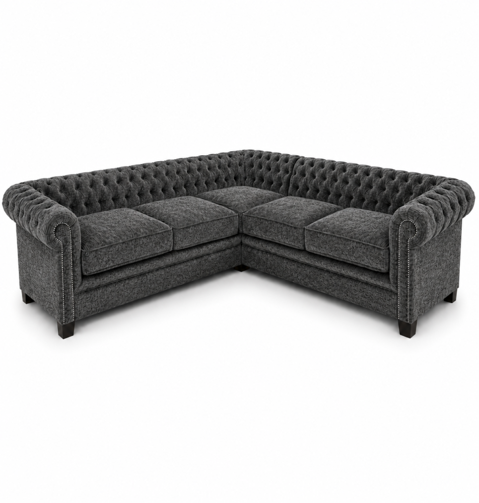 OLYMPIA CHESTERFIELD 5 Seater Corner Sofa Chenille Dark Grey Sofa