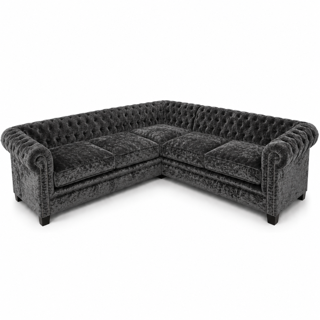 Olympia Chesterfield 5 Seater Corner Sofa Crushed Velvet Dark Grey
