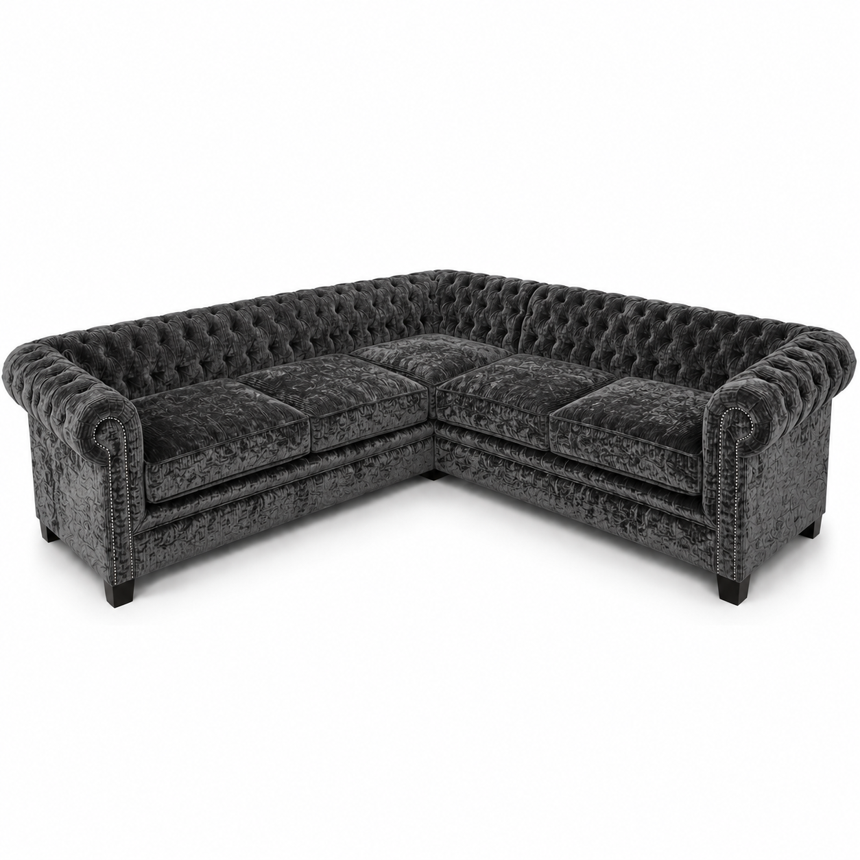 Olympia Chesterfield 5 Seater Corner Sofa Crushed Velvet Dark Grey